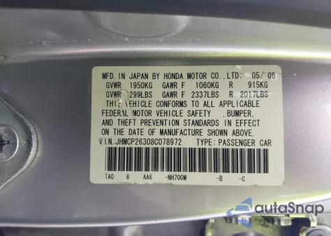2008 Honda Accord 2.4 Lx from USA, damaged, VIN JHMCP26308C078972